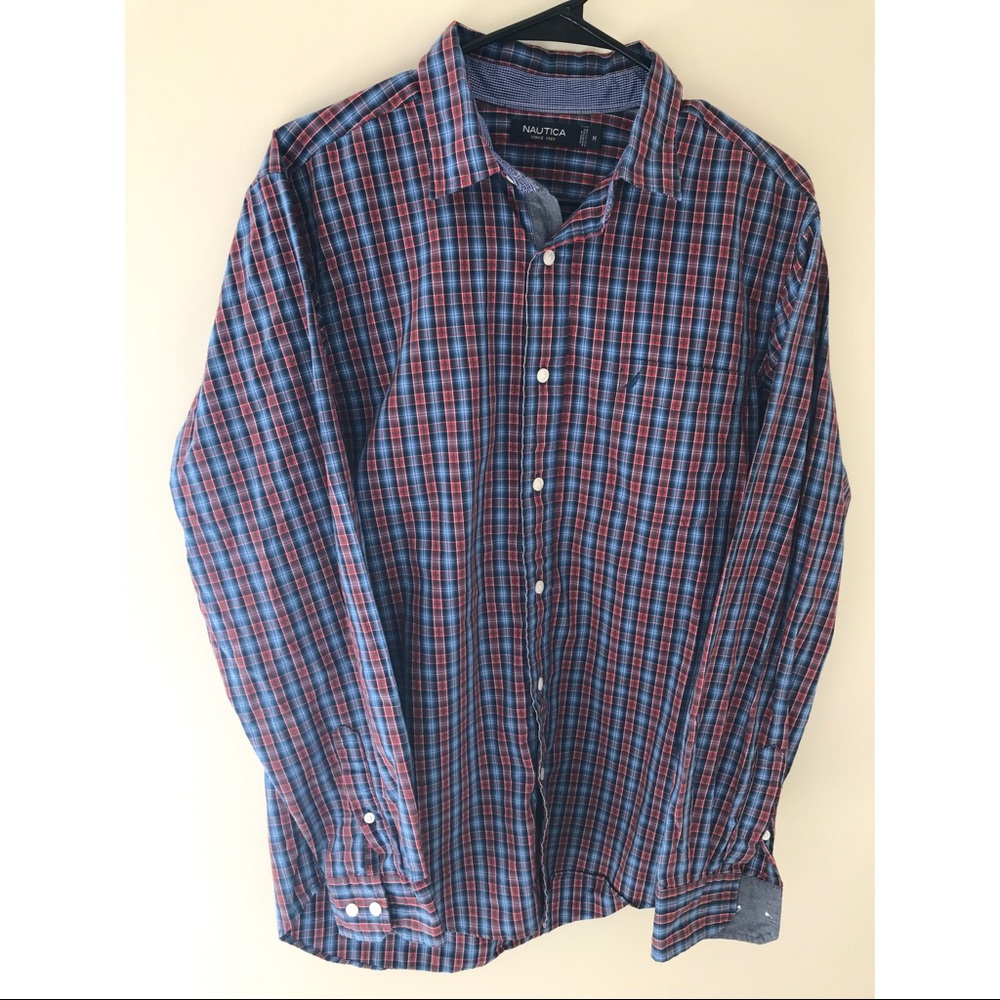 Nautica men’s button up plaid dress shirt